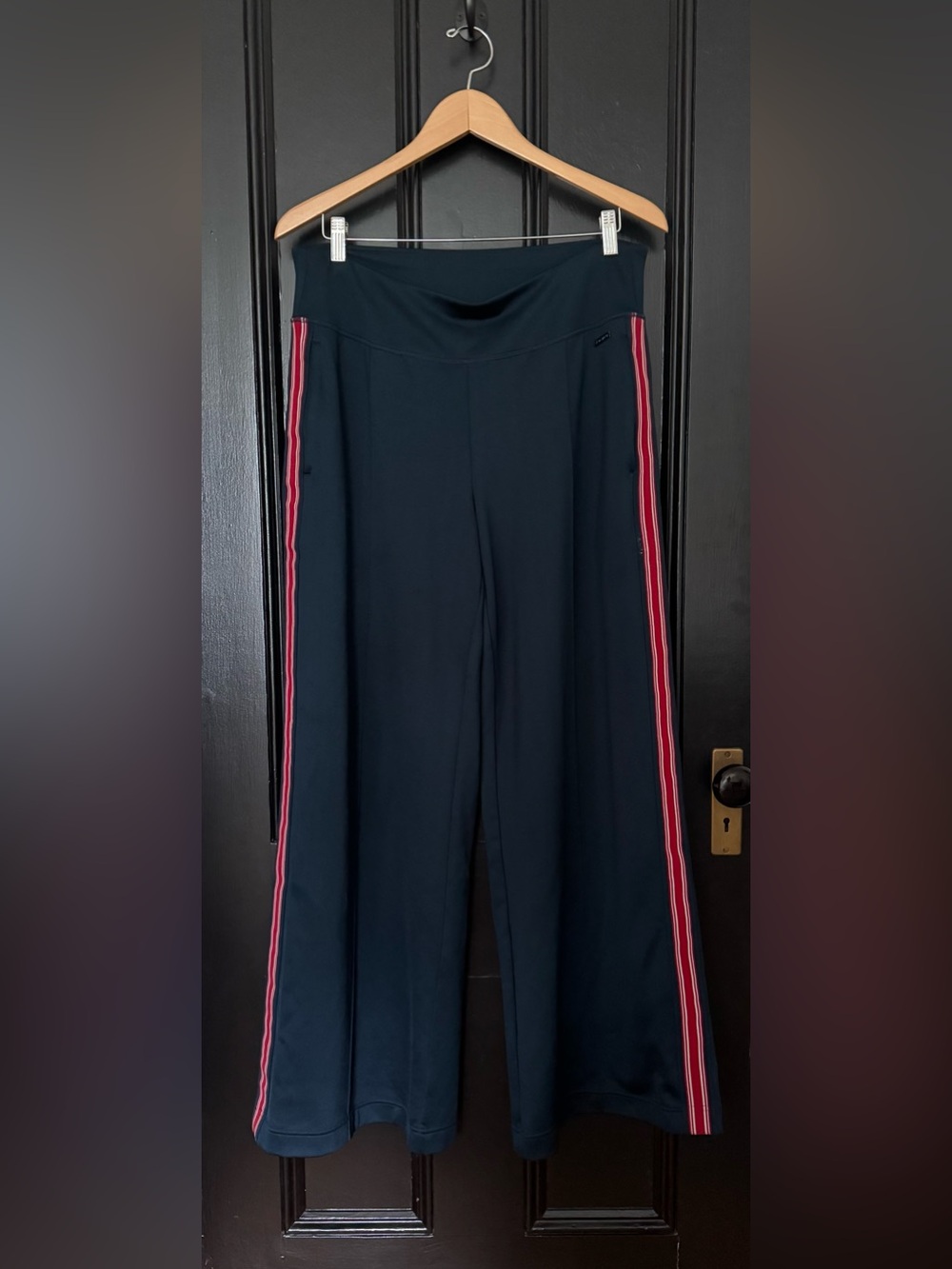 Sweaty Betty Navy Wide-Leg Pants with Red Side Stripes